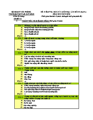 Đề kiểm tra học kỳ I môn Địa lý Lớp 12 - Ban A - Mã đề 121 - Năm học 2019-2020 - Trường THPT Lê Quý Đôn